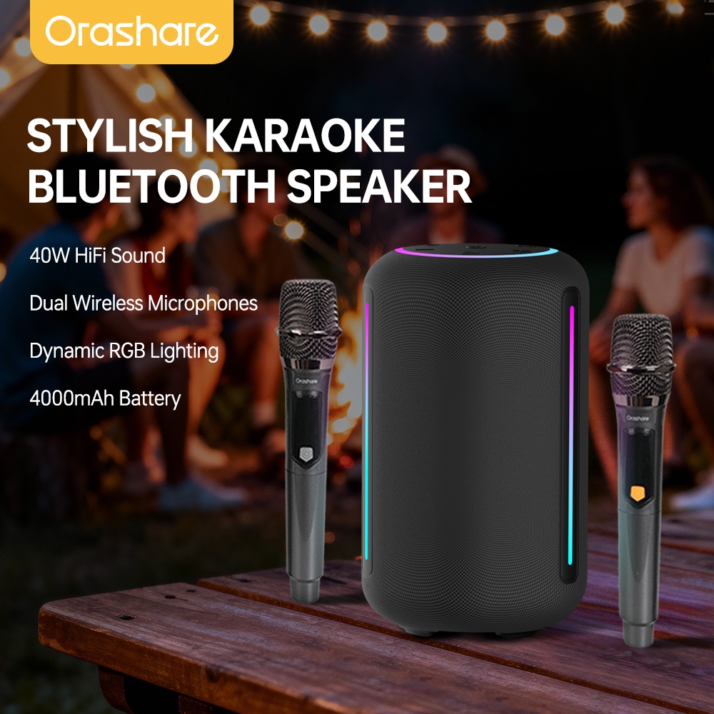 Orashare BS24Max 40W Karaoke Bluetooth Speaker With Dual Mic TWS 360 Stereo Party Speaker RGB IPX4