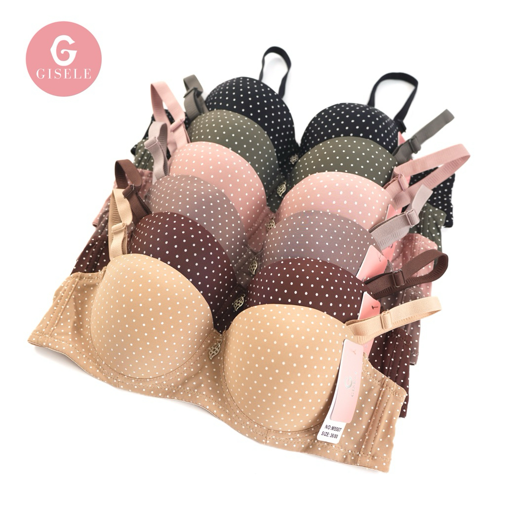 Gisele Women's Bra Dotted Nylon Comfortable Wired Adjustable Removable Strap Ladies Underwear Cup A