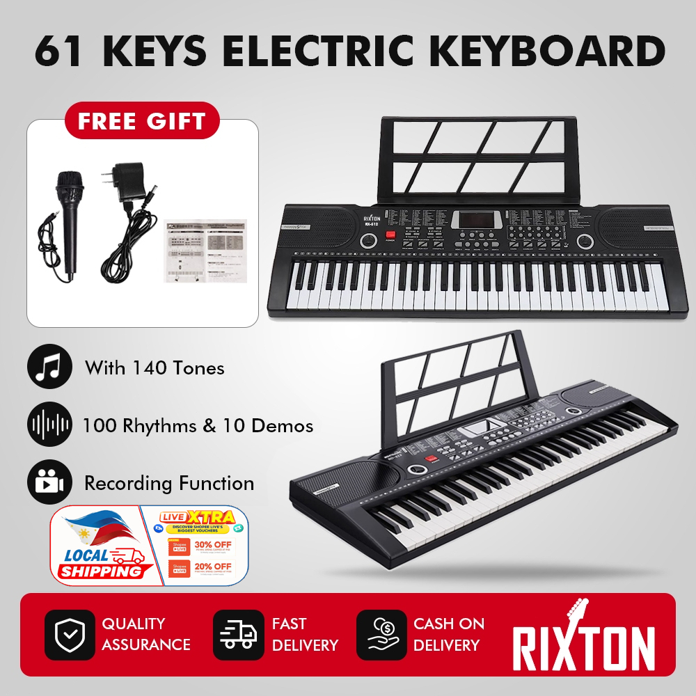 RIXTON 61 Keys Portable Electronic Keyboard Digital Electric Piano Keyboards for Beginners & Adults