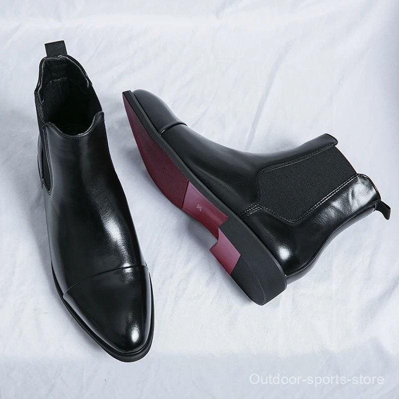 Chelsea Boots For Men Red Sole Pu Ankle Business Round Toe Slip-On Mens Boots High Quality With Box