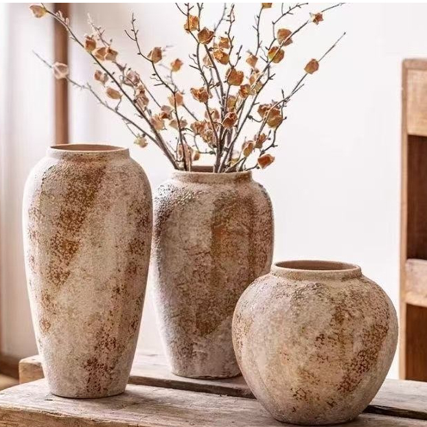Large Green and White Ceramic Chinese Style Pottery Jar - Modern Terracotta Vase for Flower Arrangem