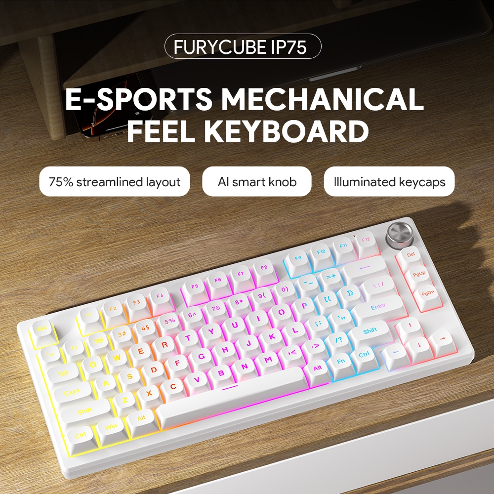 FURYCUBE IP75 Membrane Keyboard 75% Layout Knob Wired Keyboards RGB Gaming Keyboard 80 Keys Contour