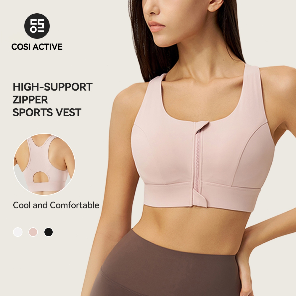 COSI ACTIVE sports bra for women yoga bra top Zipper Easy to wear shockproof Breathable tennis gym