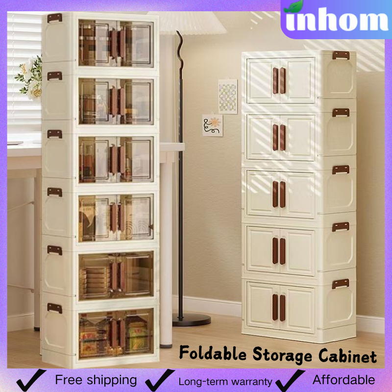 in hom Foldable Storage Cabinet Plastic Storage Box Double-Door Dustproof Shelving Unit
