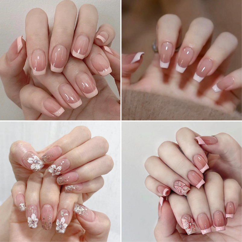 【FREE GLUE】2026 Trend 24Pcs Fake Nails French Ballerina Fake Nail Long Fake Nails Set With Glue