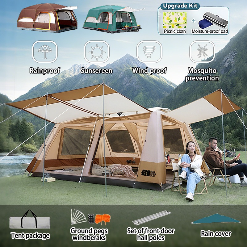 【Free Mat】Camping Tent Outdoor Large Family Tent 12-15 Person Backpacking Tent for Hiking Travel