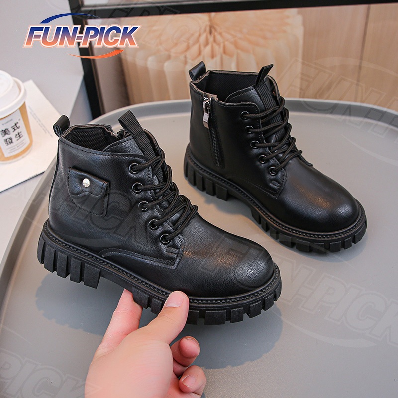 FUN-PICK New Shoes for Kids Girl Fashion Style Ankle Zip Boots for Kids Girl New Shoes for Kids Boy