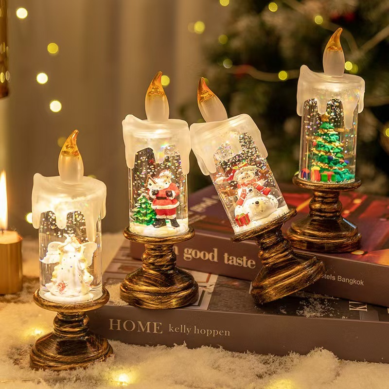 LED Christmas Candle Flameless Simulation Candle Christmas Decor Lamp Snow Globe Candle Lantern Gift
