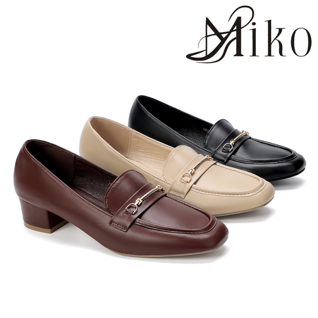 Korean Square-toe Loafers For Women Slip-Ons Leather Thick Heel Office Shoes