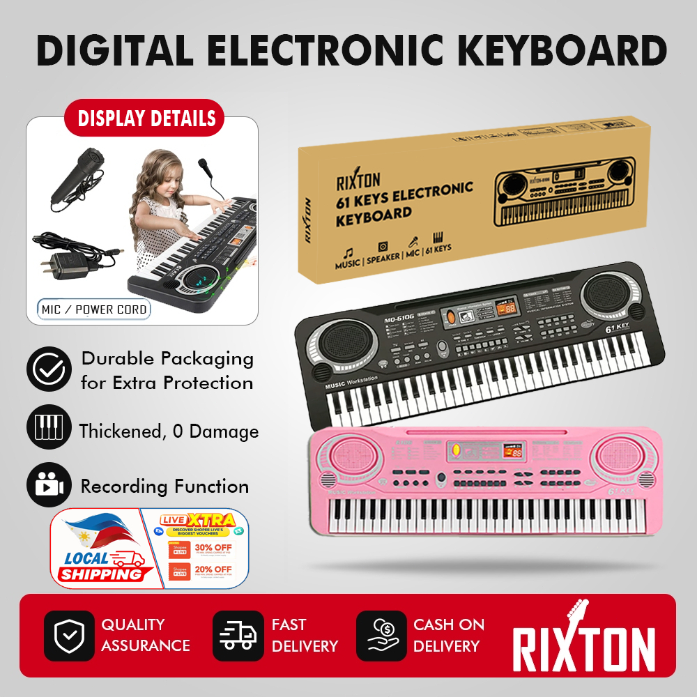 RIXTON 61 Keys Digital Piano Electronic Keyboard For Kids Electronic Piano Organ with Microphone