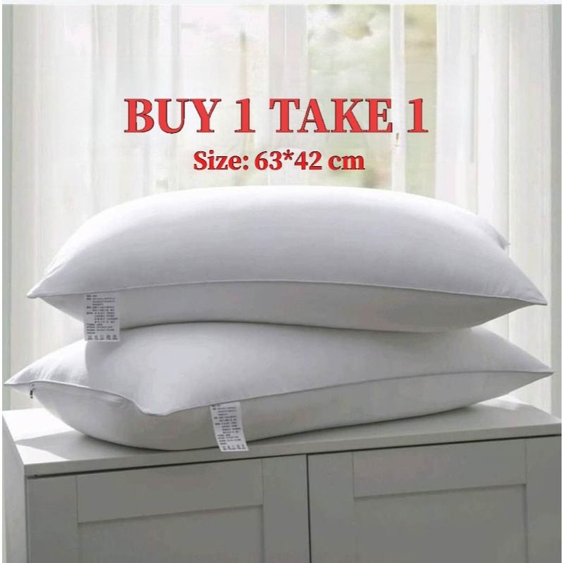 BUY 1 TAKE 1Comfort Pillow (unan) High Quality Compact Soft Pillow-63x42cm Plain White 2PC