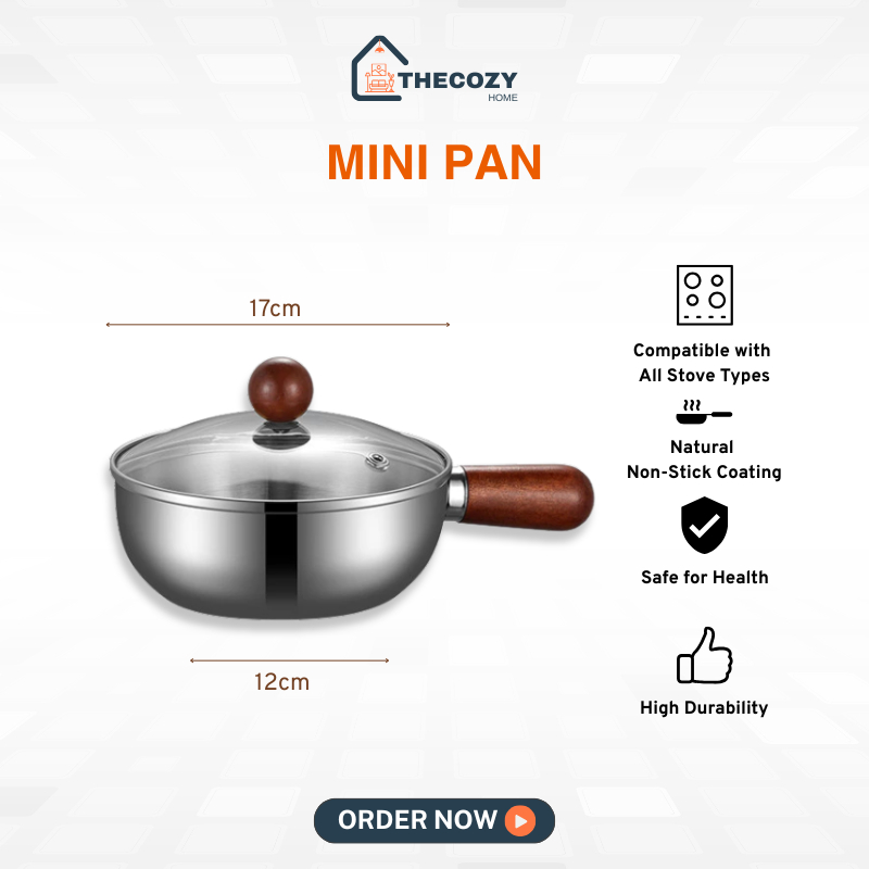[17cm] Stainless Steel Mini Cooking Pot Wooden Handle – Milk Pan Soup Noodle Pot Kitchenware