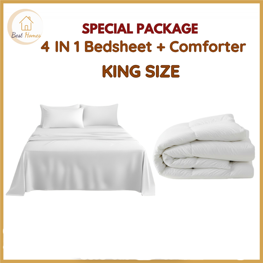 Besthome 5 in 1 Bedsheet King Size with Thick Comforter Bed Sheet Blanket Pillow Case Kumot No Lukot