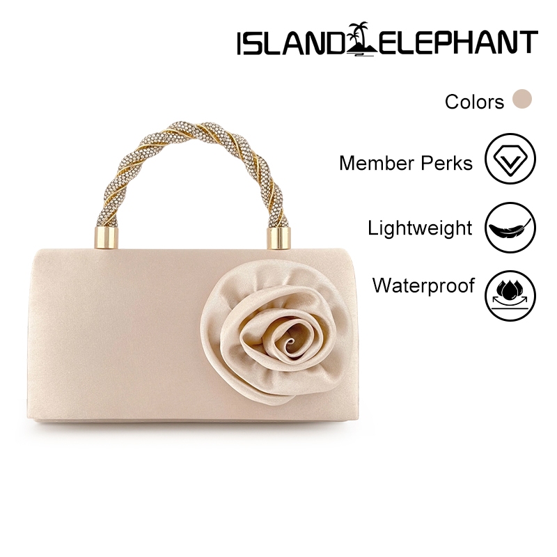 ISLAND ELEPHANT Satin Champagne Evening Bag Clutch Wedding Party Handbag