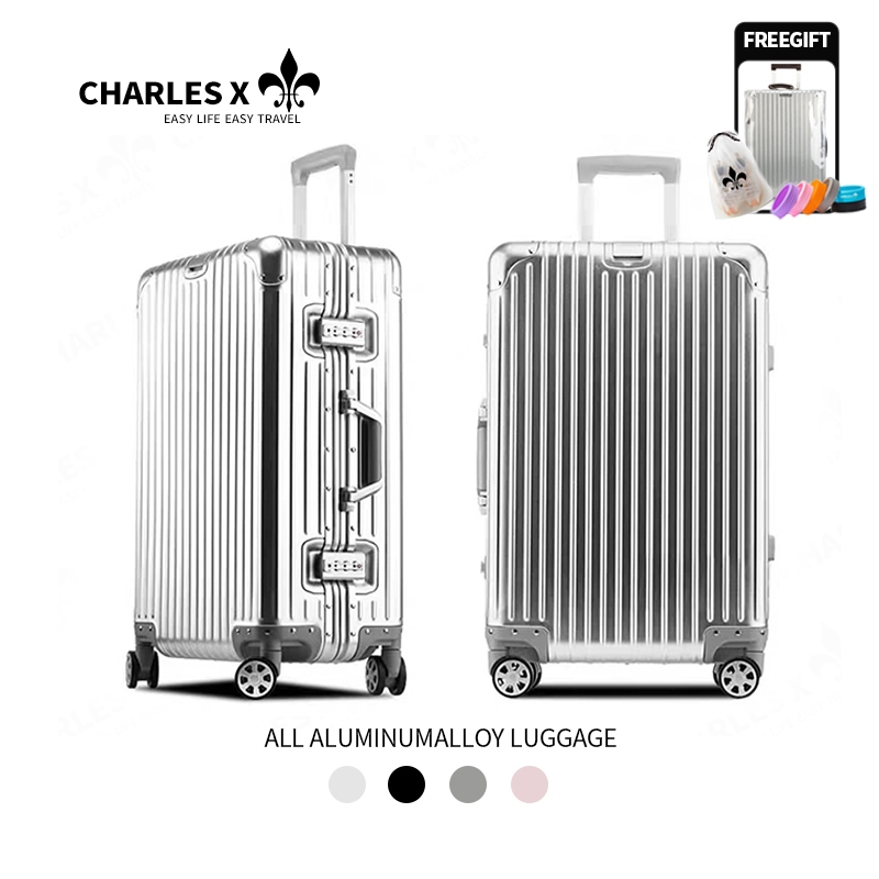 CHARLES X All magnesium aluminum alloy luggage Suitcase Anti-collision Suitcase with hooks