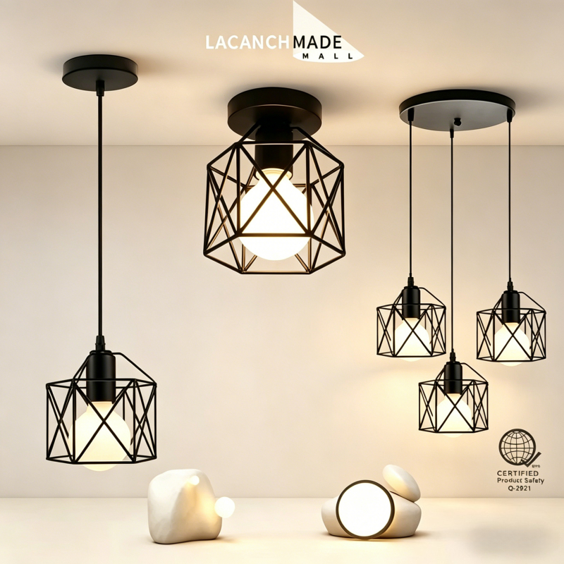 【Free BULB】Iron Cage Ceiling Light Vintage Chandelier drop lamp For Living Room corridor Ceiling