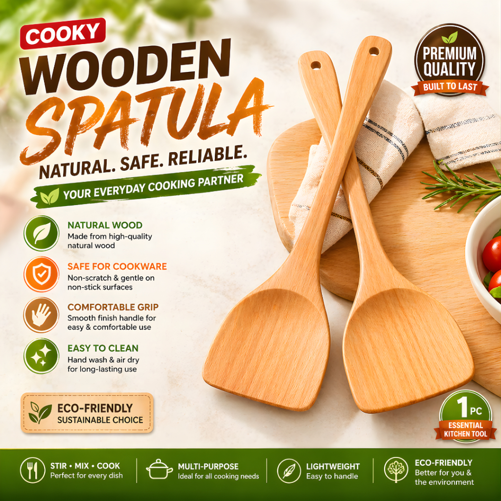 COOKY Kitchenware cooking wood spoon Wooden Sansi/ Wood Sianse/ Spatula/ Wooden Utensil 1PC