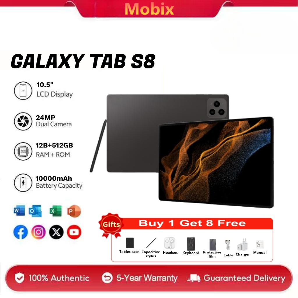 Galaxy Tab S8 16GB+512GB Original Tablets 10.5 Inch with AMOLED Display Android Tablet Online Class