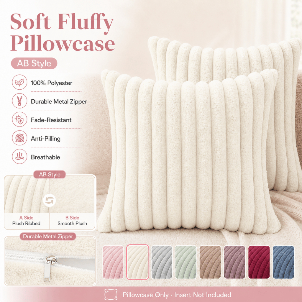[CASE ONLY] Solid Color Bar Fluffy Throw Pillow Case Sofa Cushion Cover AB Style 42x42 Plain Color