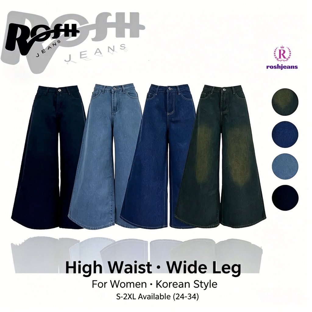 High Waist Wide Leg Jeans for Women Plus Size Elastic Waist Women's Full Length Baggy Pants Korean