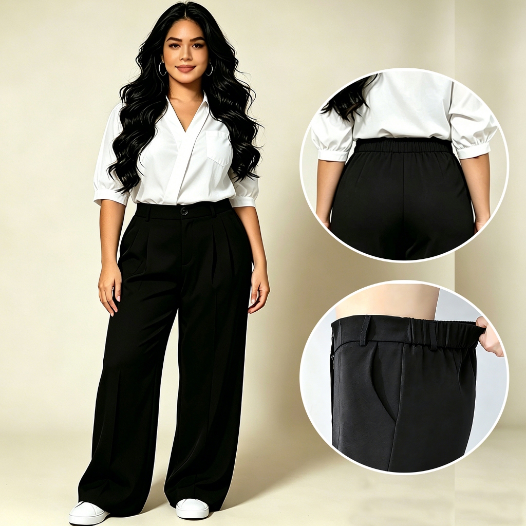 Maganda Plus Size High Waist Wide Leg Trouser Back Elastic Waist Formal Suit Pants Women S-6XL COD