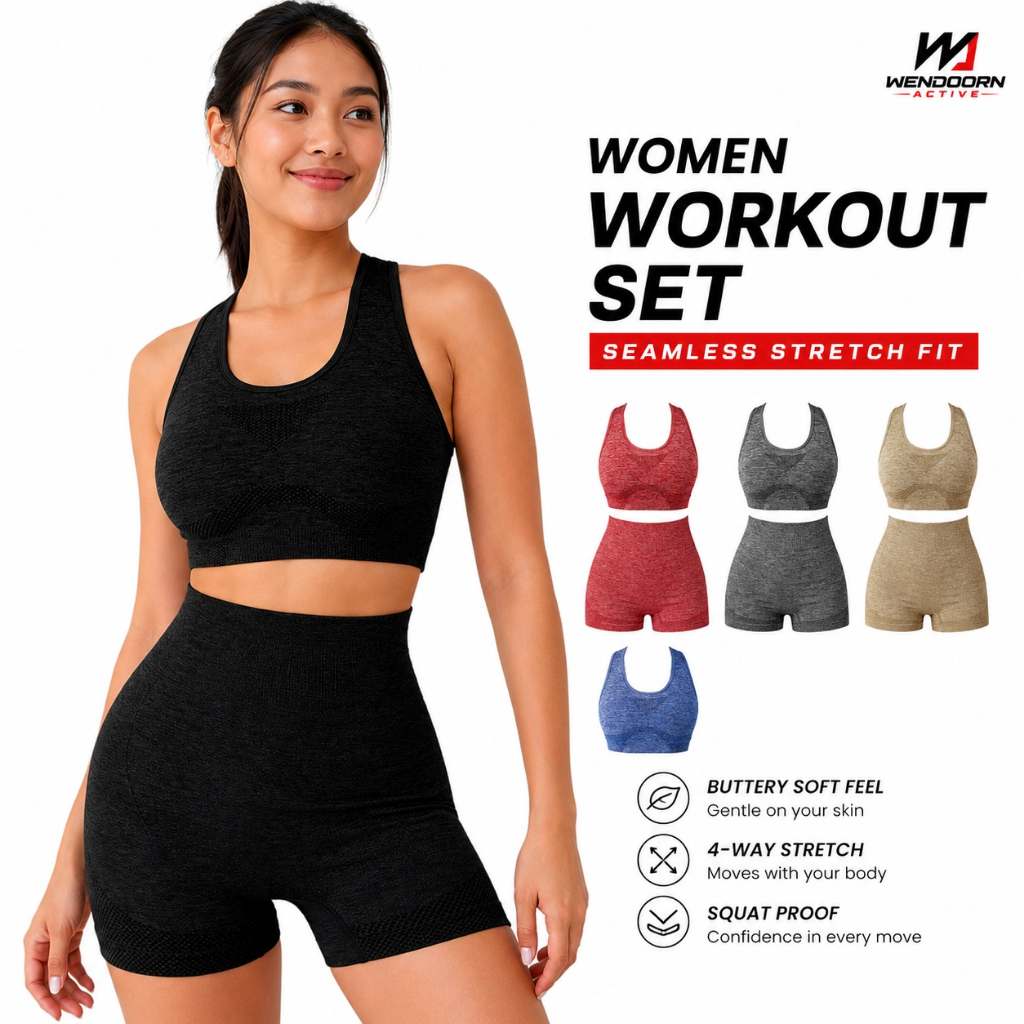 Women Seamless Workout Set High Waist Gym Yoga Shorts Sports Bra Fitness Running Activewear