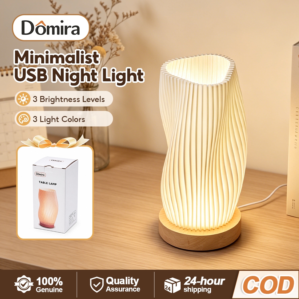 【3 Colors】 Table Lamp Bedside lamp Dimmable Wood Base Night Light USB Plug for Bedroom Birthday Gift