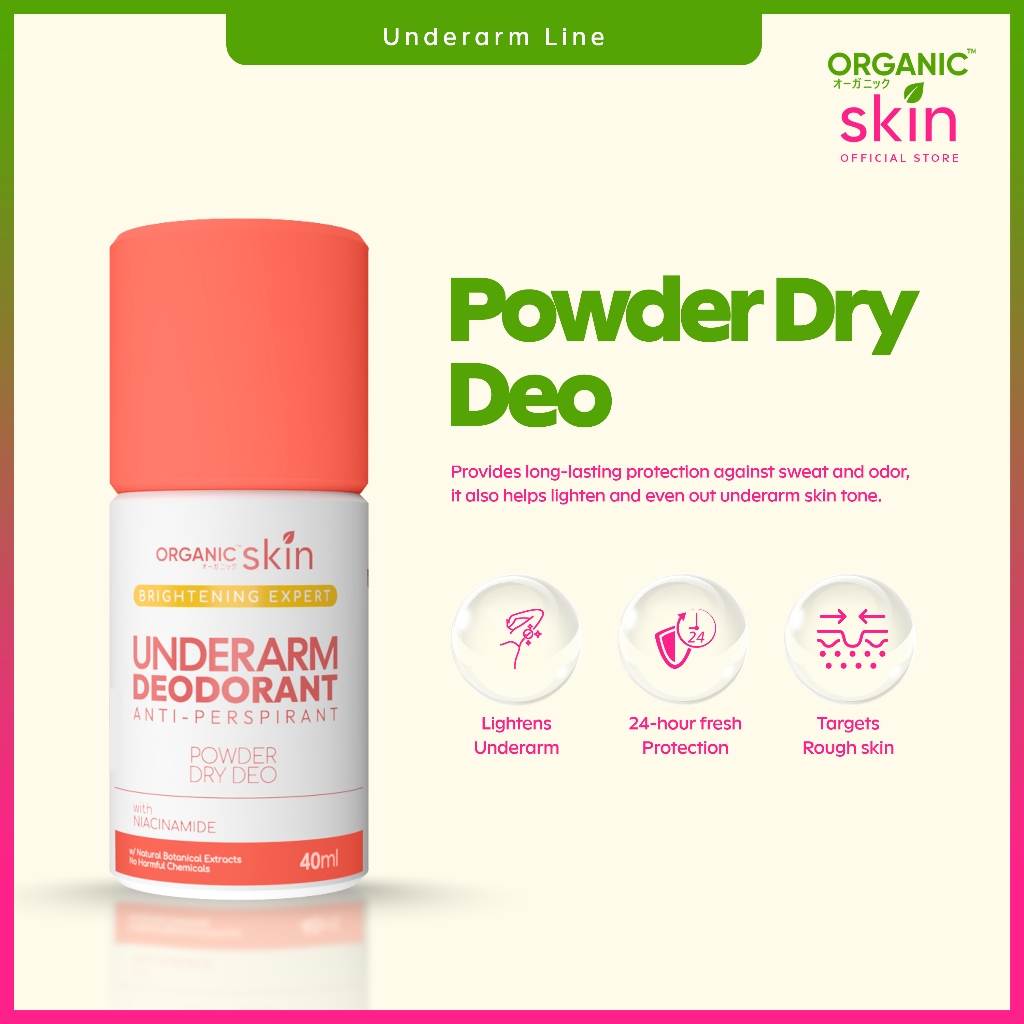 Organic Skin Japan Intensive Whitening Underarm Powder Dry Deodorant Under Arm Deo Roll on (40ml)