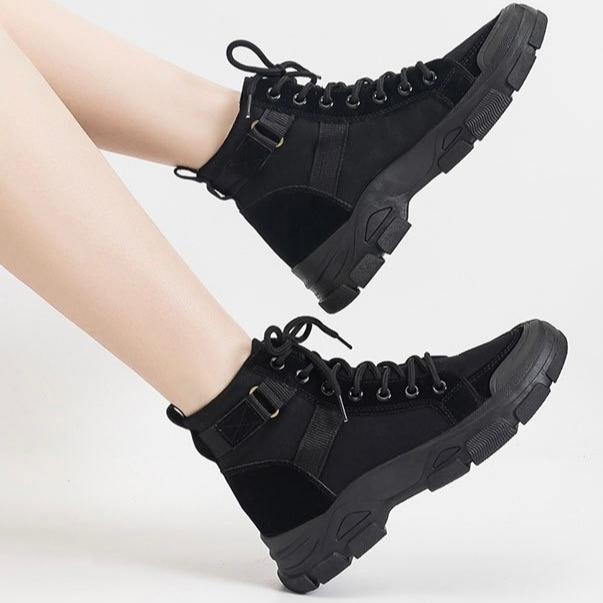 JSJK]*KOREAN STYLE LACE UP Ankle mating canvas BOOTS FOR WOMEN 3CM HEIGHT#D01#add size