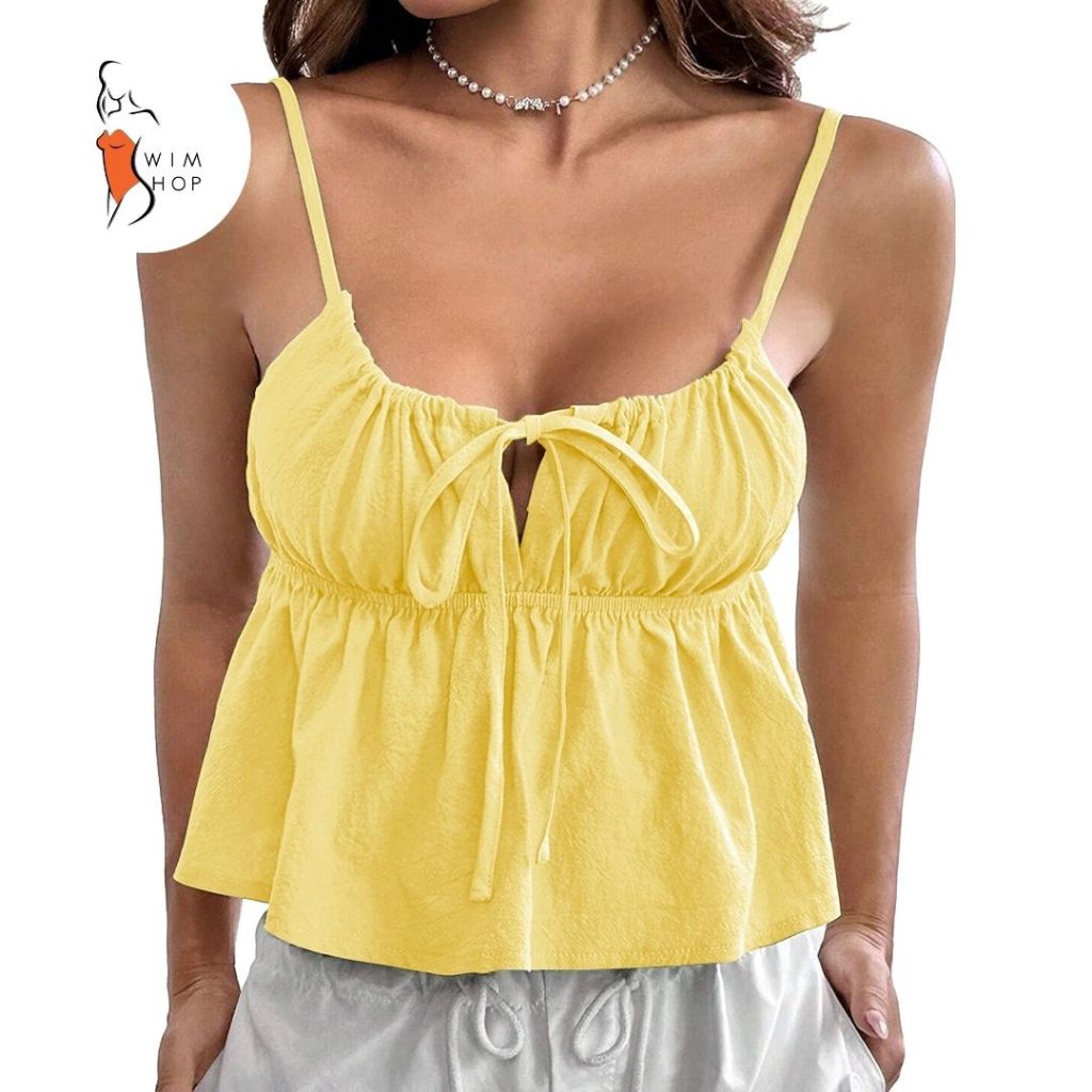 SS Kisha Sleeveless Ruched Tie-Front Peplum Top for Women