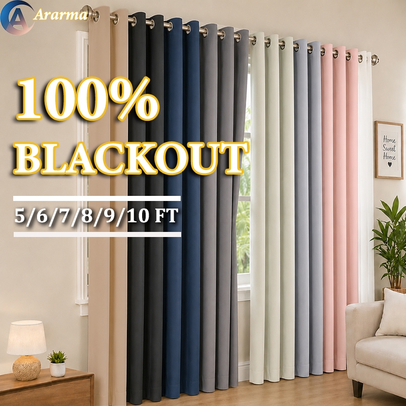 100% Blackout Curtain for Window 5/6/7/8/10ft Double Black Lined Soundproof Heat Insulation Curtain