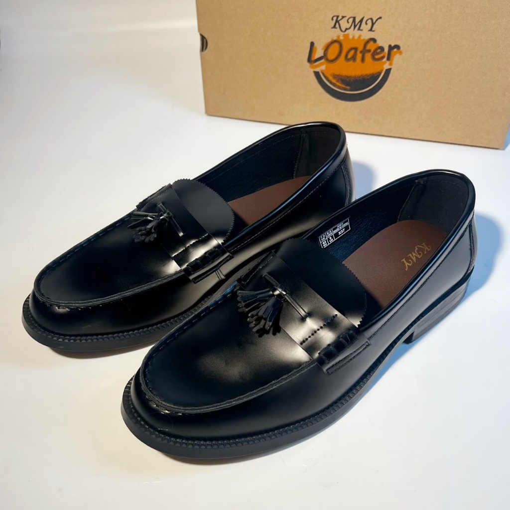 NEW KMY Men's Penny loafers Tassel Japanese style slip-on cowhide penny loafers Rubber outsole