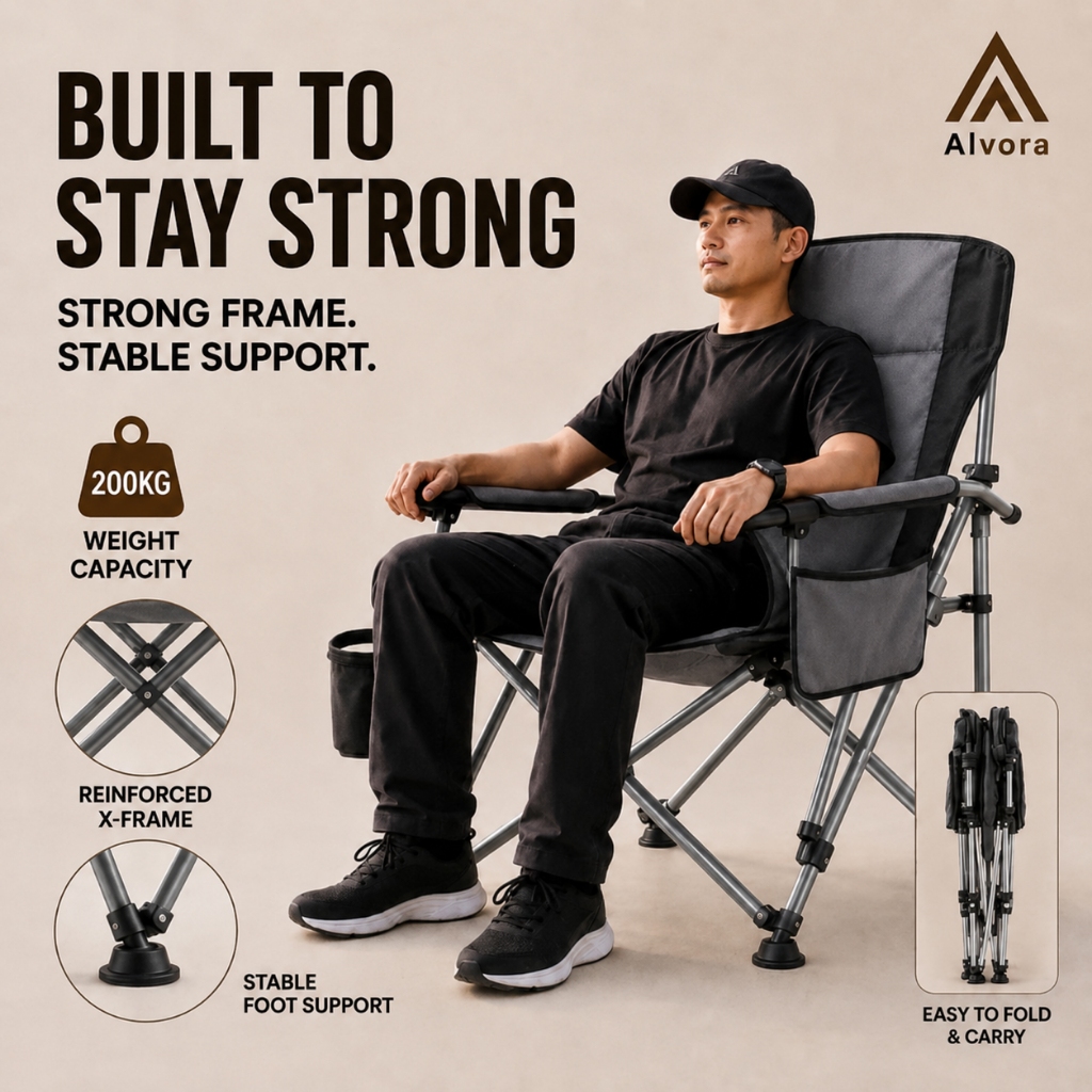 Portable Folding Fishing Chair Sturdy Tube Frame Premium Fabric for Camping Beach Picnic Outdoor Use