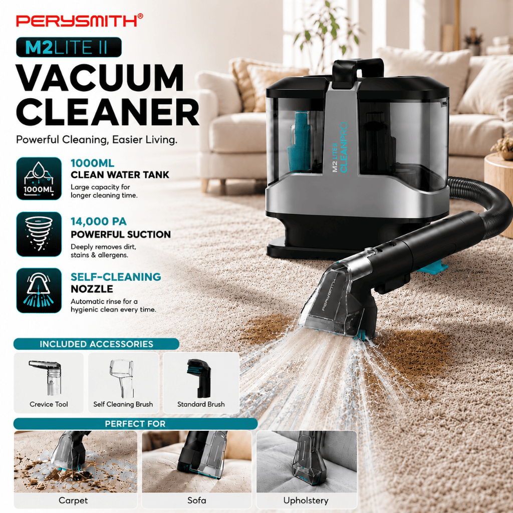 PerySmith M2LITE II Spot Cleaner 14KPa Portable Upholstery Vacuum Sofa Carpet Mattress