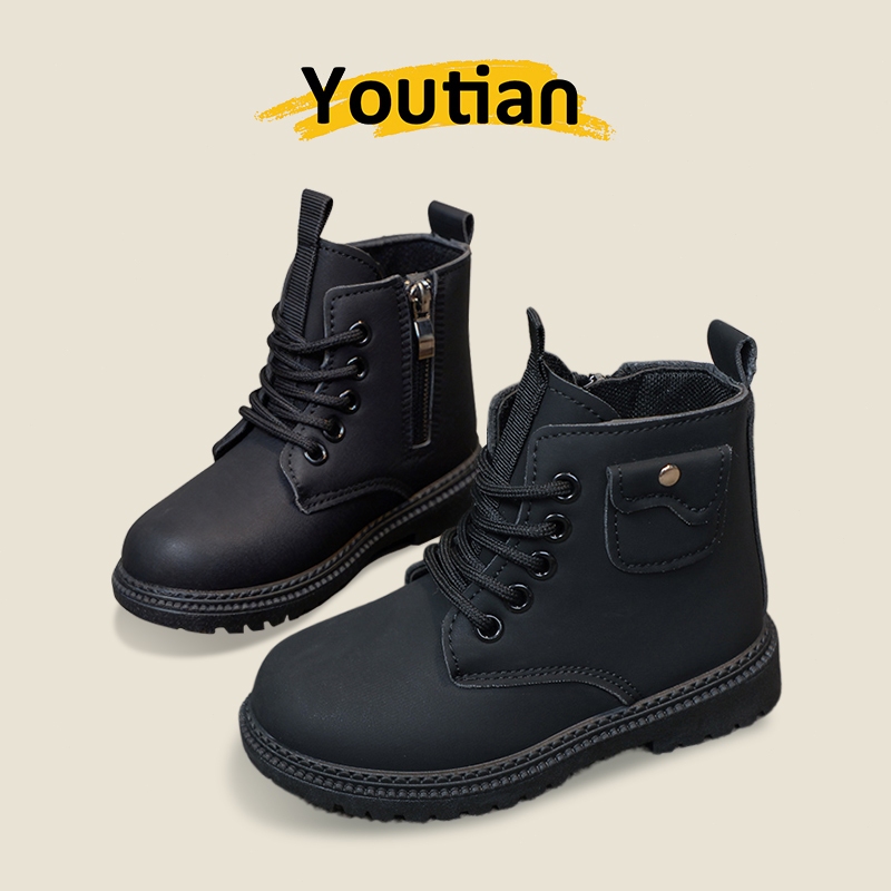 【On Hand】 Black Boots For Kids Girls Korean Shoes Rubber Shoes Fashion Ankle Boots Size 26-37