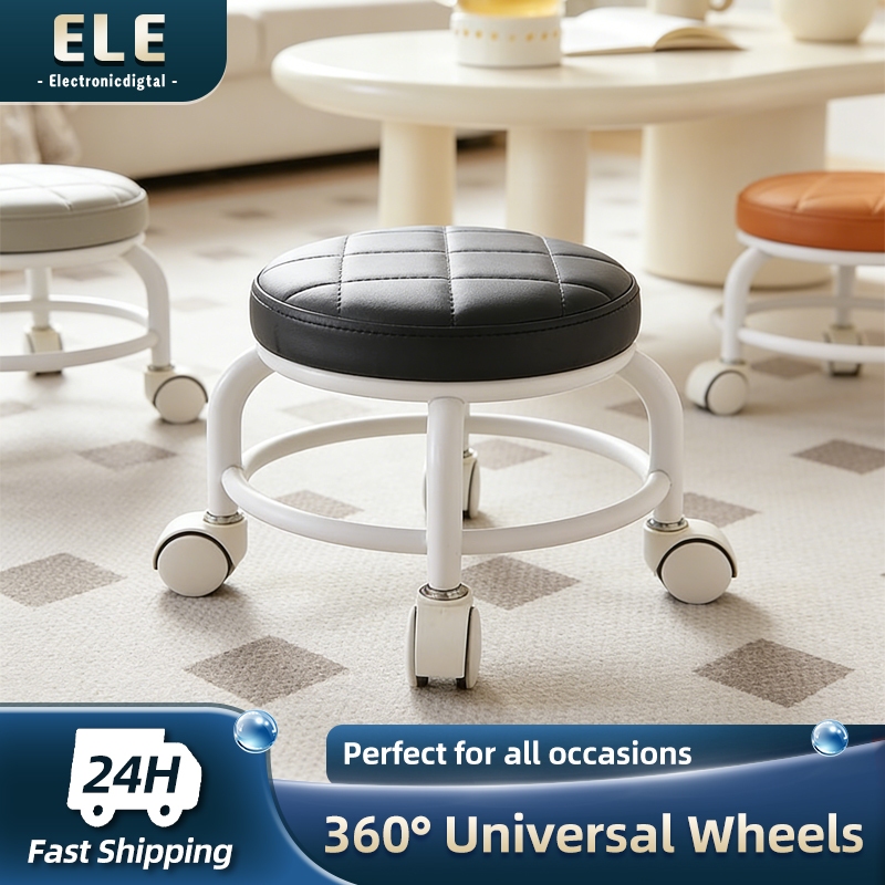 Rolling Low Stool With Universal Casters Movable Home Seat Portable Footstool For Daily Use