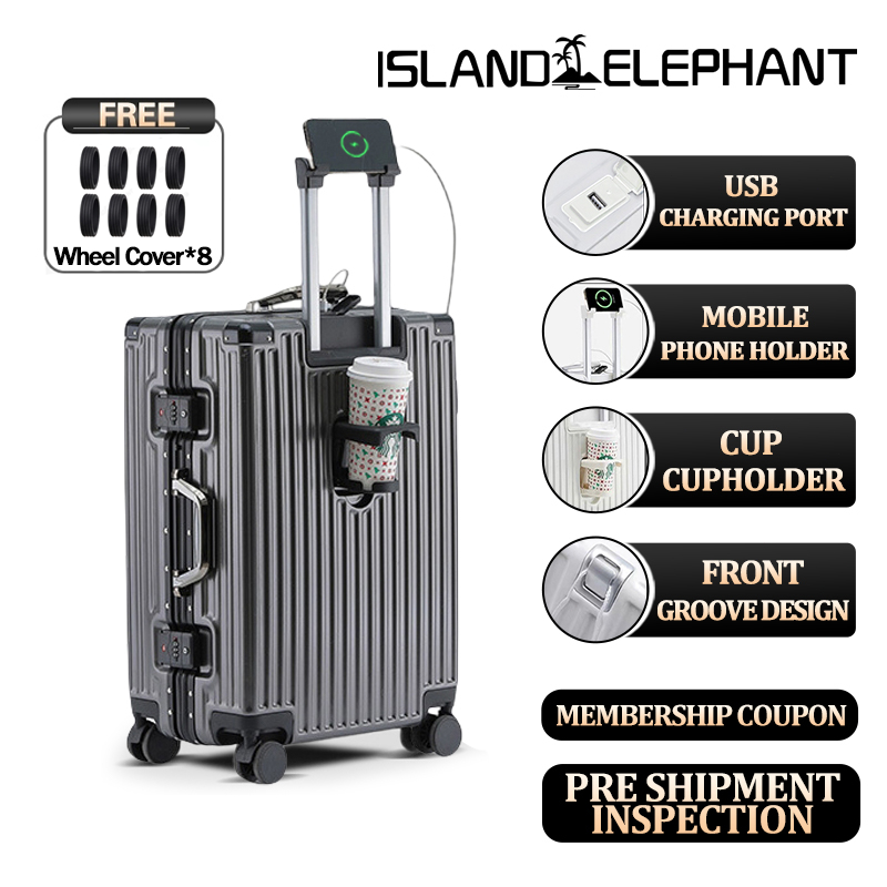 ISLAND ELEPHANT Aluminum Luggage Travel Bag Suitcase With USB Port Maleta