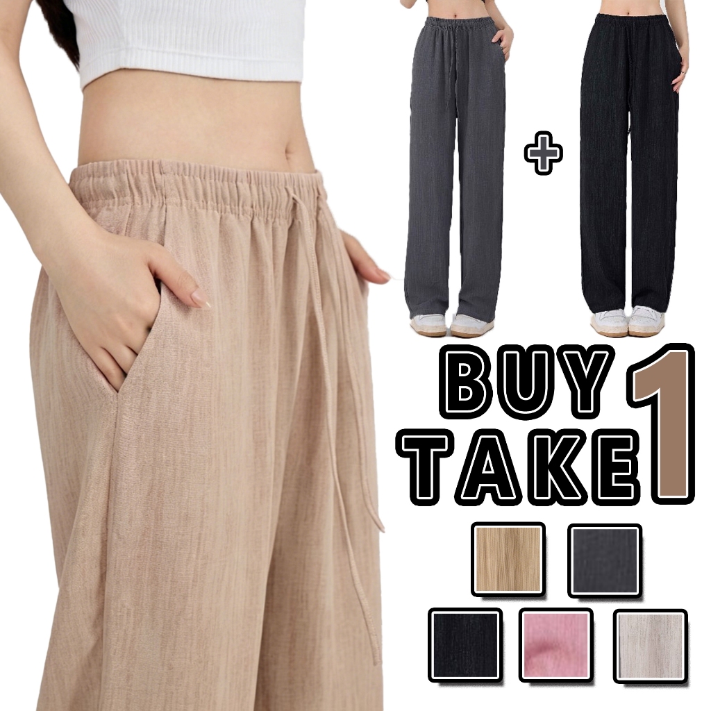 【BUY 1 TAKE 1】Cotton Icy Linen Double Pockets Wide Leg Pants - Soft& Breathable - Loose trouser