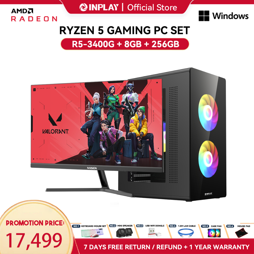 AMD RYZEN 5 3400G Gaming PC Set DDR4 16GB RAM / 512GB SSD Full Set Desktop For Office / Gaming