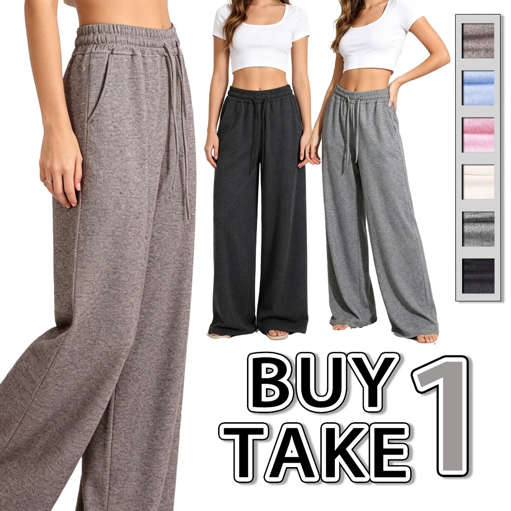 【BUY1TAKE1】Women's Wide Leg Trousers with pockets - Breathable Loungewear Pants for Daily OOTD