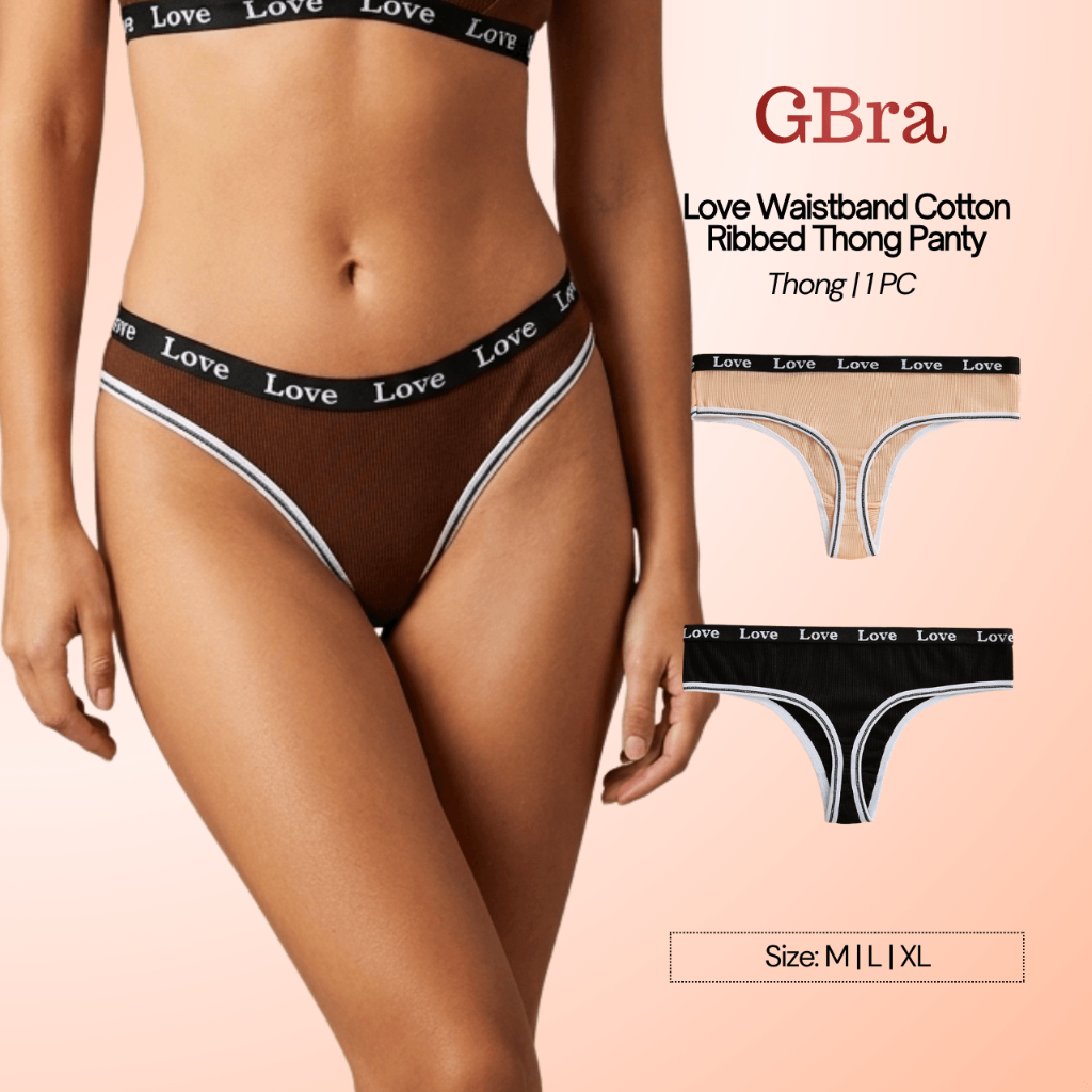 GBra┃Love Waistband, Cotton Ribbed, Thong Panty