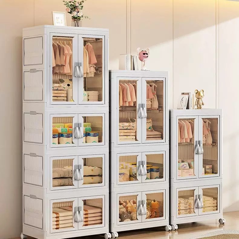 Foldable Cabinet Kitchen Bedroom Drawer Cabinet Wardrobe Storage Box With Wheels And Magnetic Door