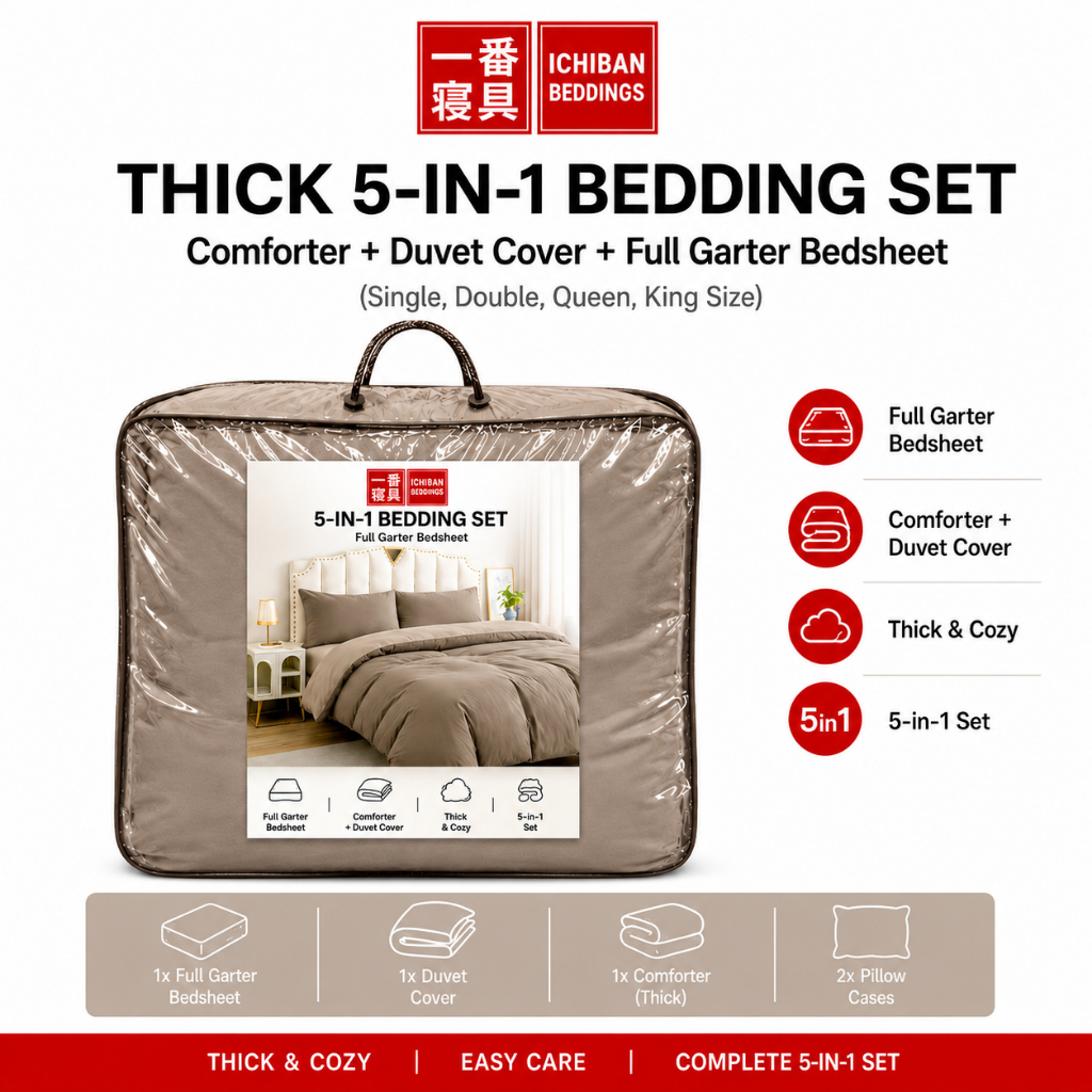 Thick 5in1 Full Garter Comforter With Duvet Cover Set (Single, Double, Queen, King Size)