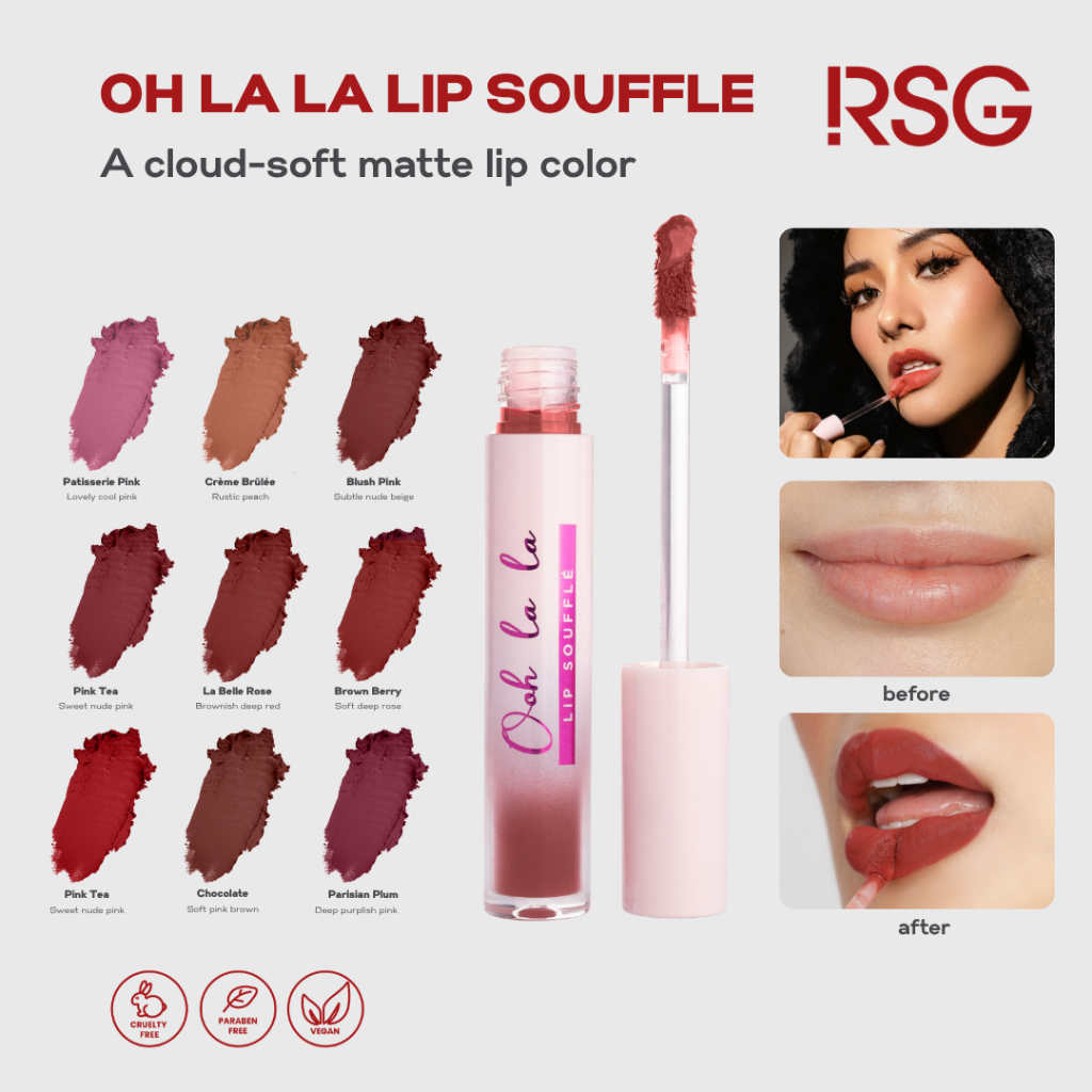 READY SET GLOW RSG Ooh Lala Lip Souffle | Full Coverage Matte Lipstick | Lip Cream | Lightweight