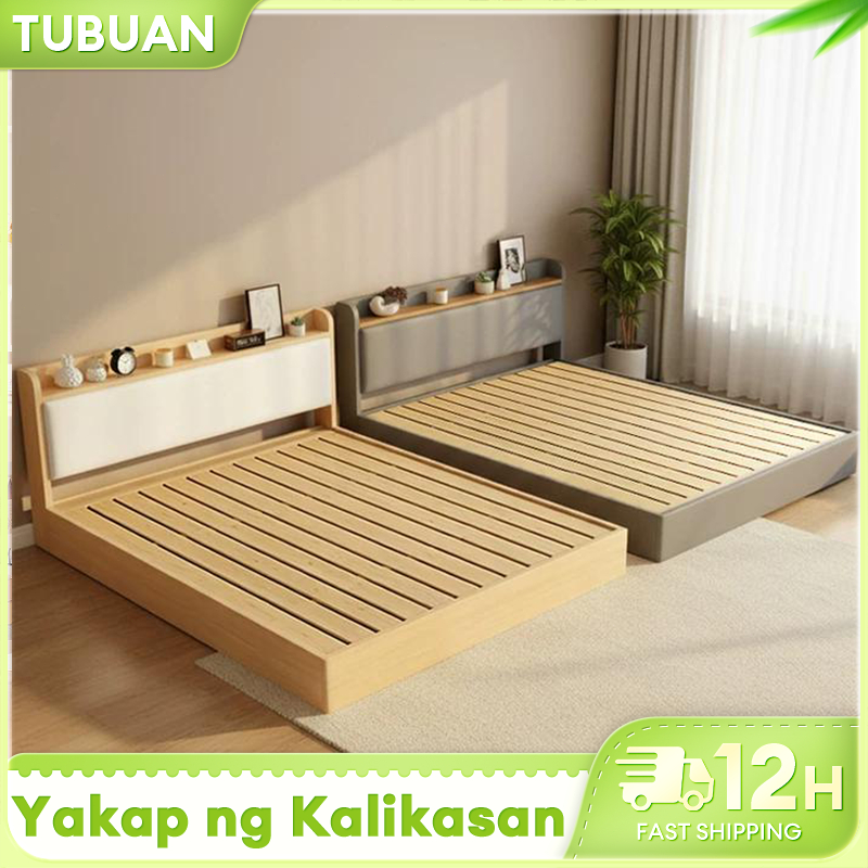Solid Wood Bed Frame Nordic Modern Queen/King Stable Bed Double Bedroom Furniture With Soft Headbag