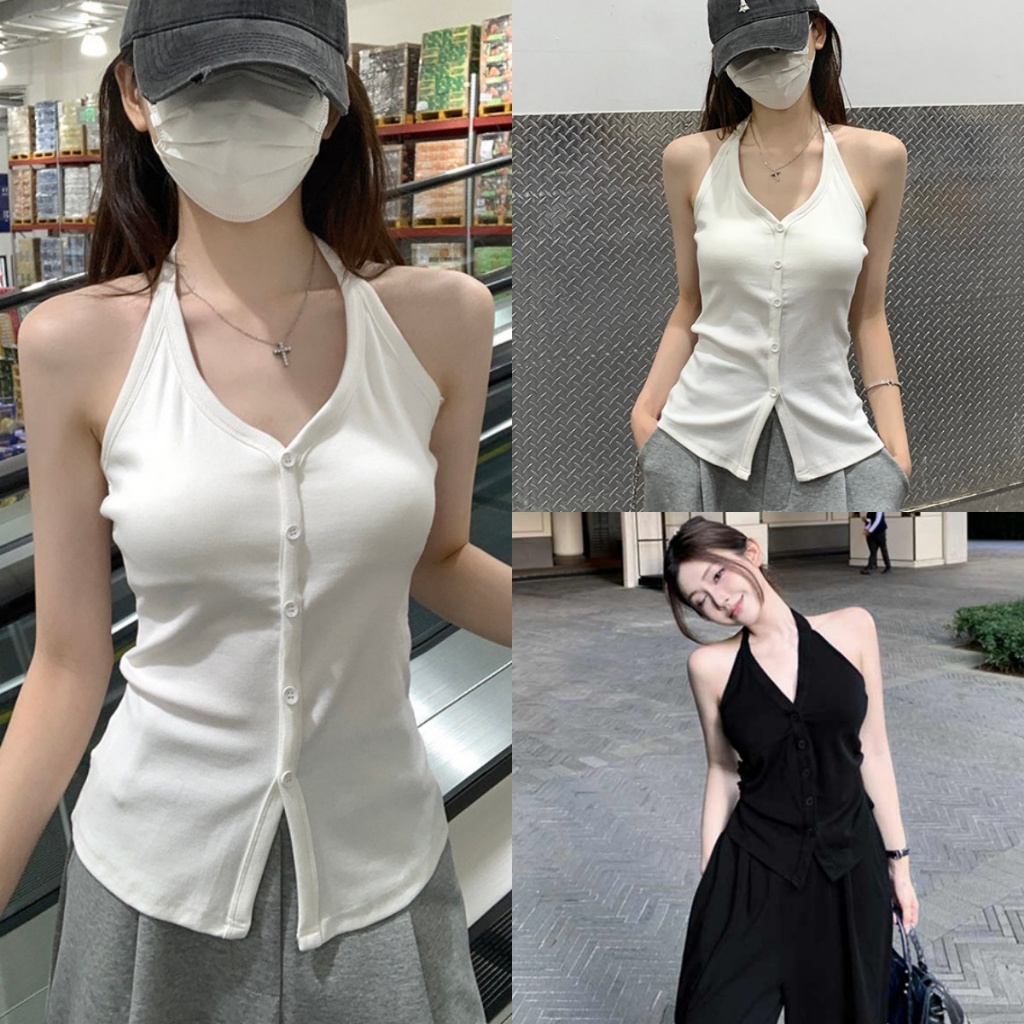 Hotgirl Sexy women Halter V-neck vest Slim Fit Basic Simple Korean style sleeveless top