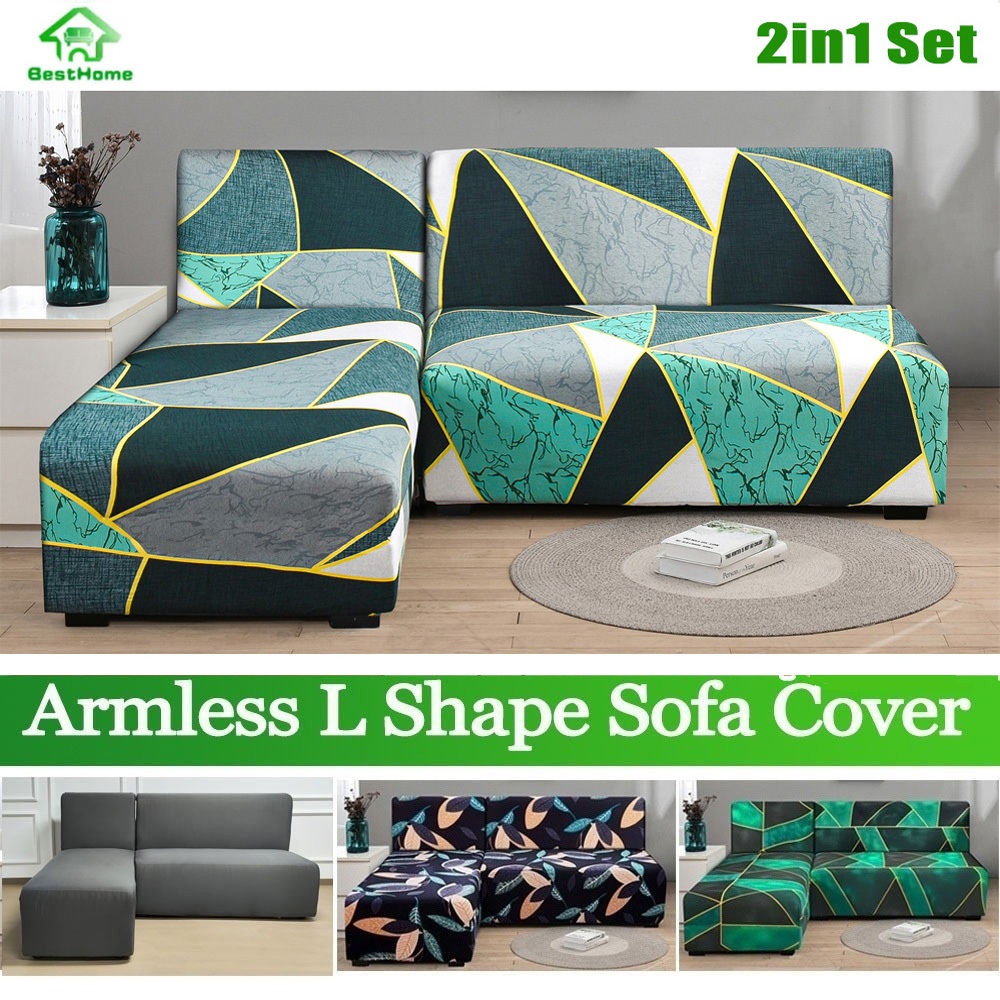 2PCS Armless L Shape Chaise Lounge Sofa Set Cover Stain Resistant 2/3Seater Elastic Sofa Cover
