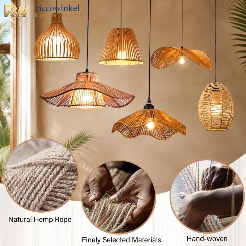 Rattan Pendant Light Bamboo Hanging Lamp E27 Ceiling Chandelier for Bedroom Cafe Kitchen Island