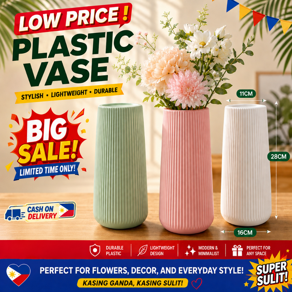 Modern Minimalist Plastic Vase | Nordic Ribbed Flower Vase for Artificial Flowers | Aesthetic Home D