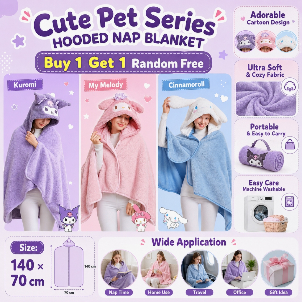 COD Sanrio Melody adult Bath towel Soft And Warm Siesta Shawl Cloak Gift Blanket Shawl Cape140x70cm